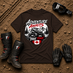 Dark chocolate Adventure Awaits backroad trail riding tee — Tire Time Offroad