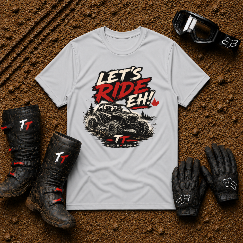 Let's Ride Eh! Off-Road T-Shirt in Sport Grey - Canadian ATV UTV Graphic Tee | Tire Time