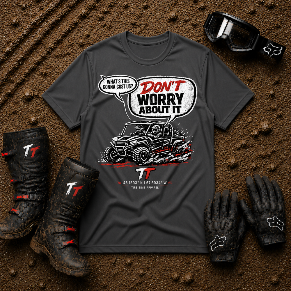 Dark heather grey Don't Worry About It vintage side-by-side graphic t-shirt