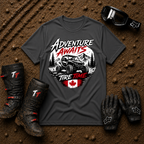 Dark heather grey Adventure Awaits off-road camping t-shirt — Tire Time Offroad