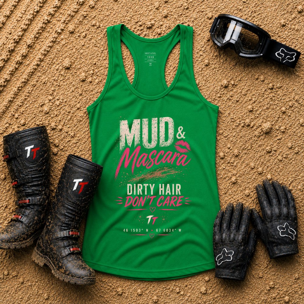 Kelly green Mud & Mascara women's off-road tank for trail days — Tire Time Offroad