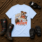 Mud, Mutts & Mayhem T-Shirt in Light Blue - funny dog lover off-road tee for ATV, UTV and side-by-side riders