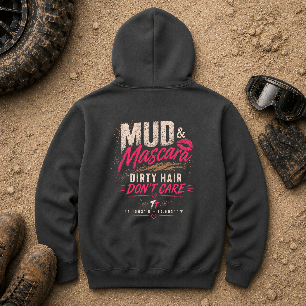 Mud & Mascara Hoodie in Dark Heather grey - women's off-road pullover with warm fleece lining for trail riders