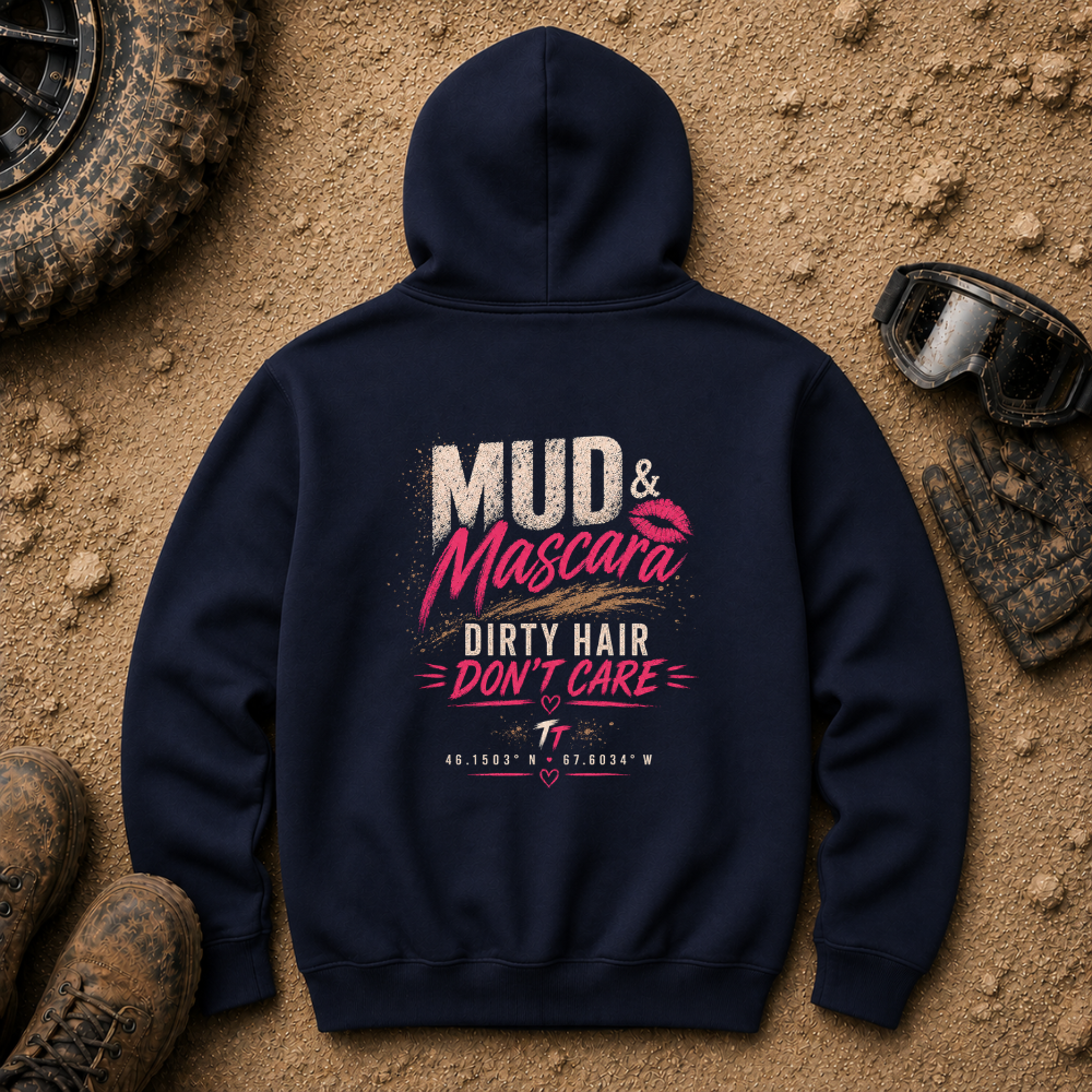 Mud & Mascara Hoodie in Navy - women's off-road pullover with warm fleece lining for trail riders
