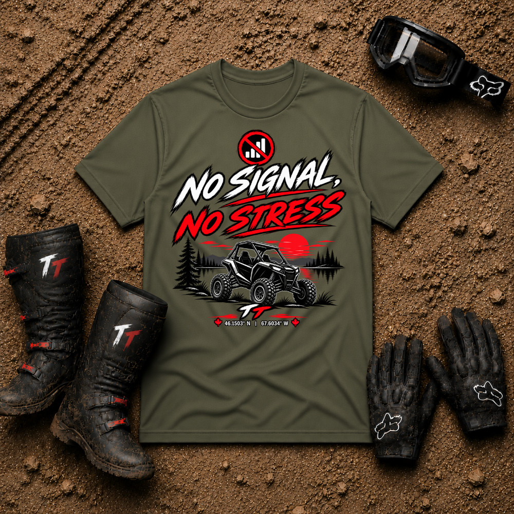 No Signal No Stress T-Shirt in Military Green