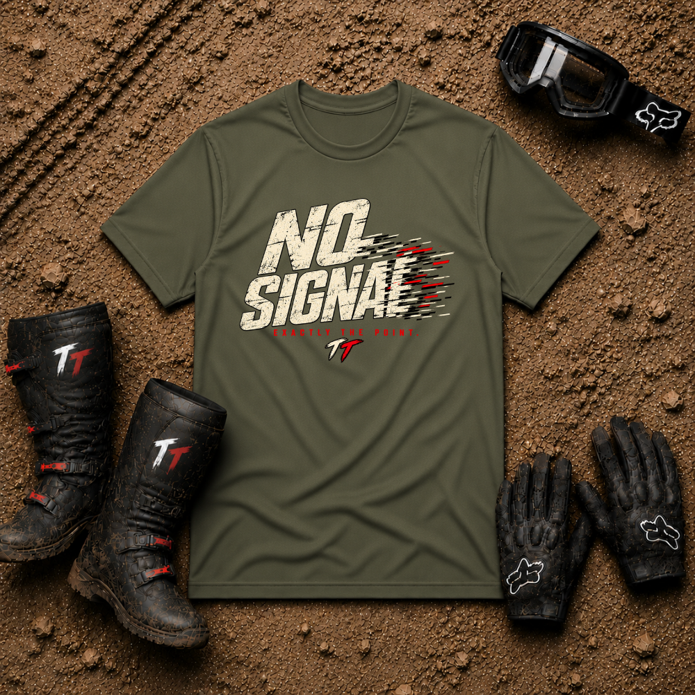 No Signal off-road tee in Military Green - UTV/side-by-side trail riding shirt