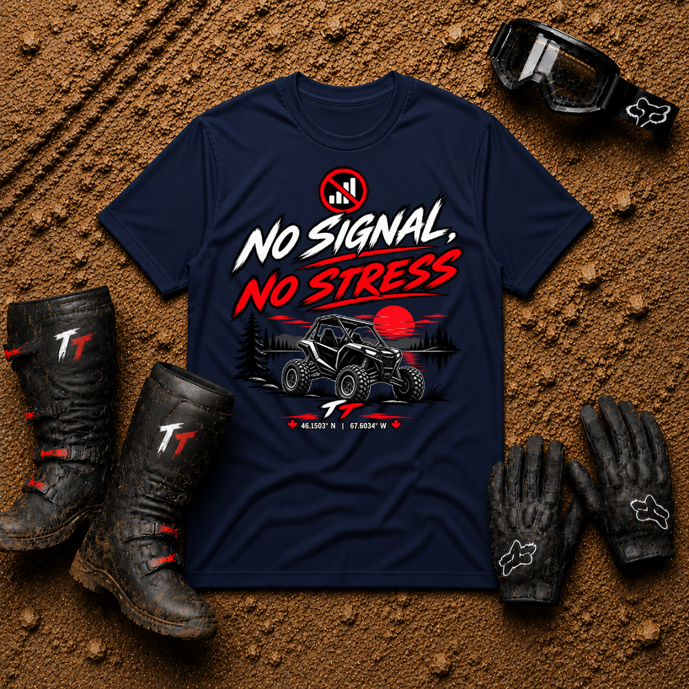 No Signal No Stress T-Shirt in Navy Blue