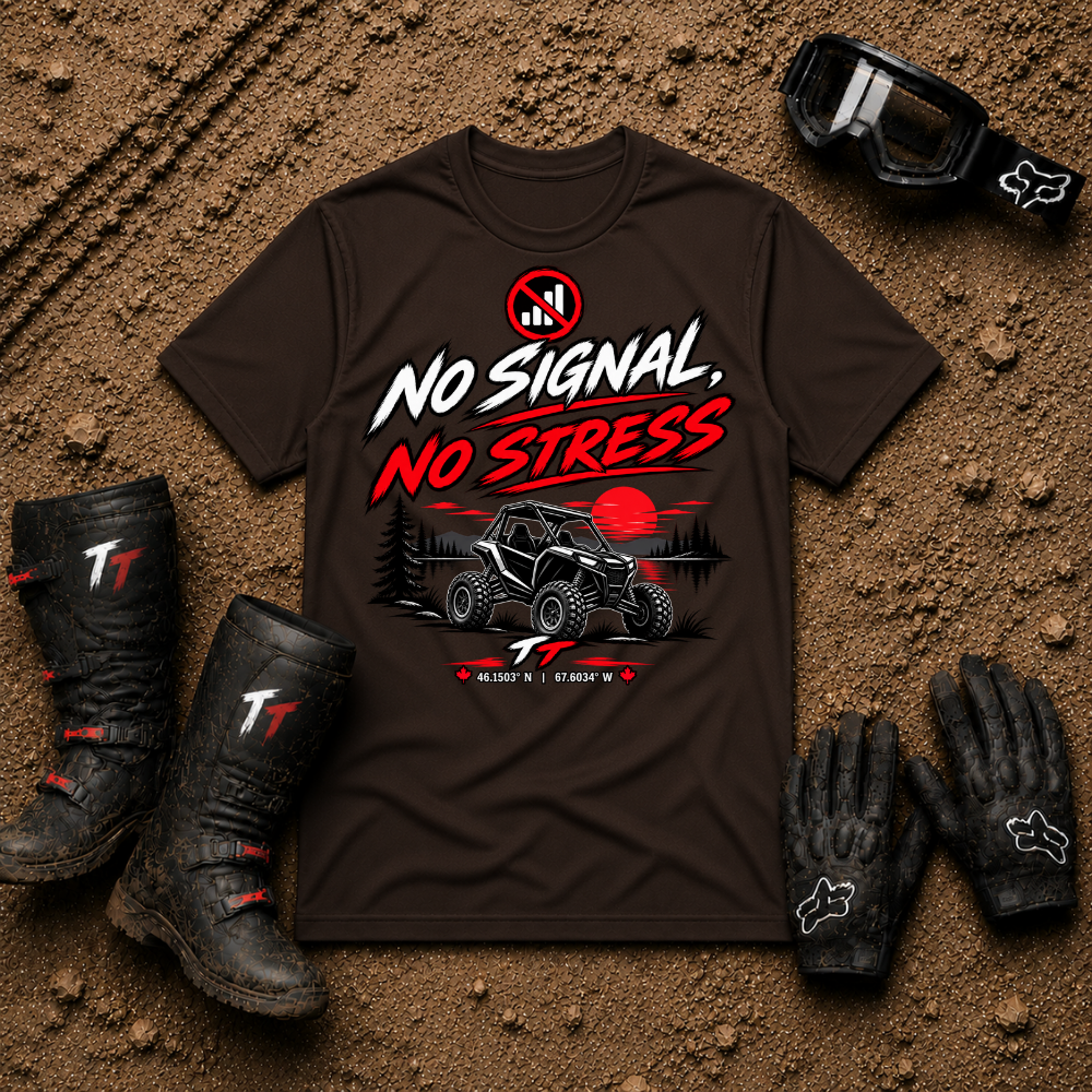 No Signal No Stress T-Shirt in Dark Chocolate