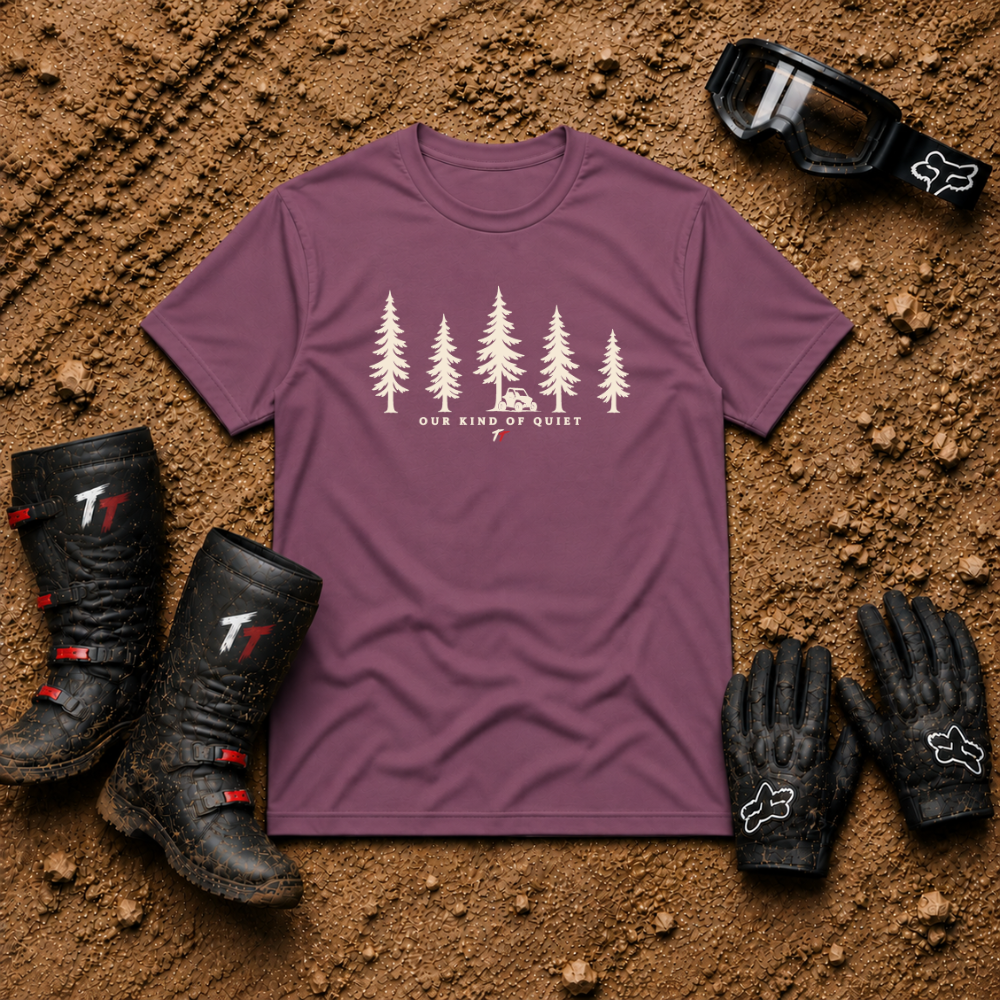Our Kind of Quiet T-Shirt in Berry - Tire Time Offroad trail escape tee