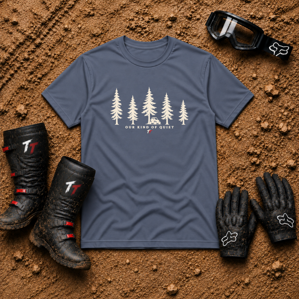 Our Kind of Quiet T-Shirt in Stone Blue - Tire Time Offroad trail escape tee