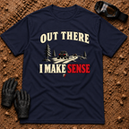 Navy Out There I Make Sense T-Shirt with side-by-sides on a pine forest trail — Tire Time Offroad ATV/UTV tee