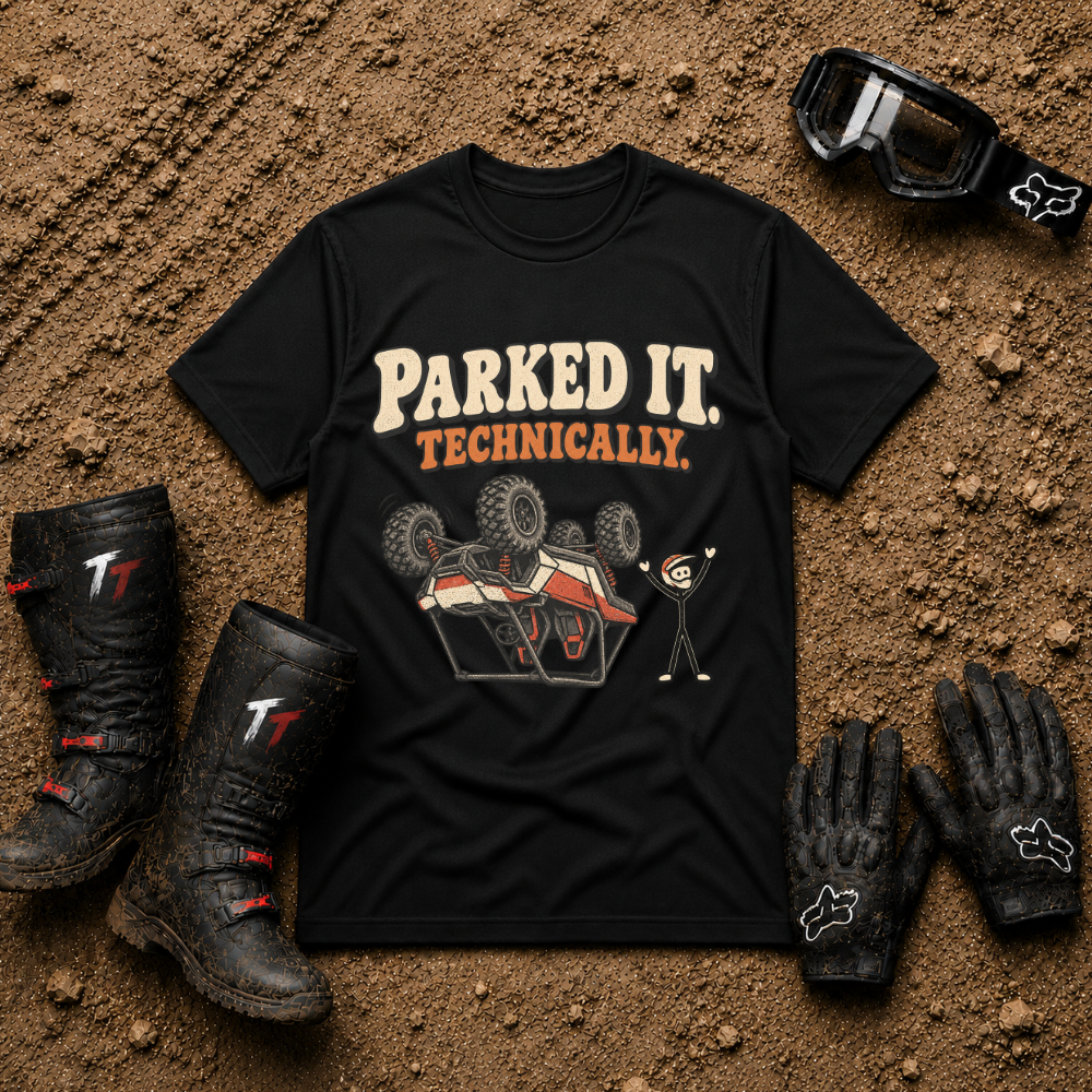 Black Parked It Technically ATV/UTV t-shirt — Tire Time Offroad