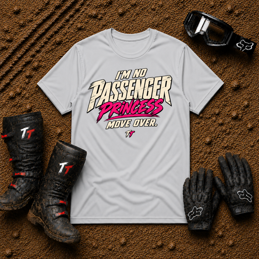 Sport grey I'm No Passenger Princess women's off-road ATV/UTV t-shirt — Tire Time Offroad