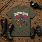 Military green Rooster Tails & Ponytails women's ATV/UTV t-shirt — Tire Time Offroad