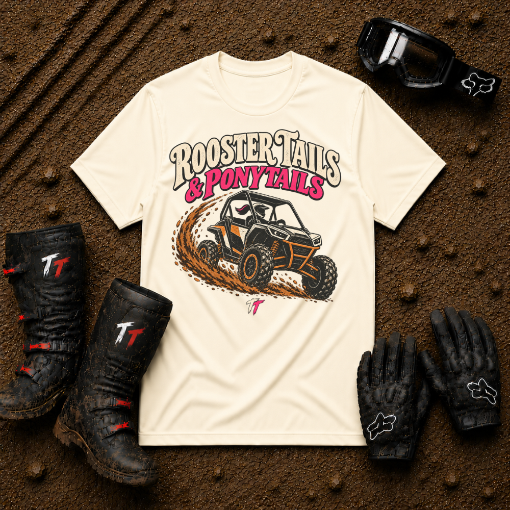 Natural Rooster Tails & Ponytails women's ATV/UTV t-shirt — Tire Time Offroad