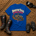 Royal blue Rooster Tails & Ponytails women's ATV/UTV t-shirt — Tire Time Offroad