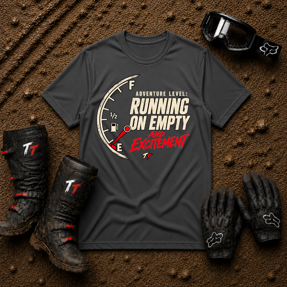 Running On Empty off-road tee in Dark Heather Grey - ATV/UTV side-by-side riding shirt