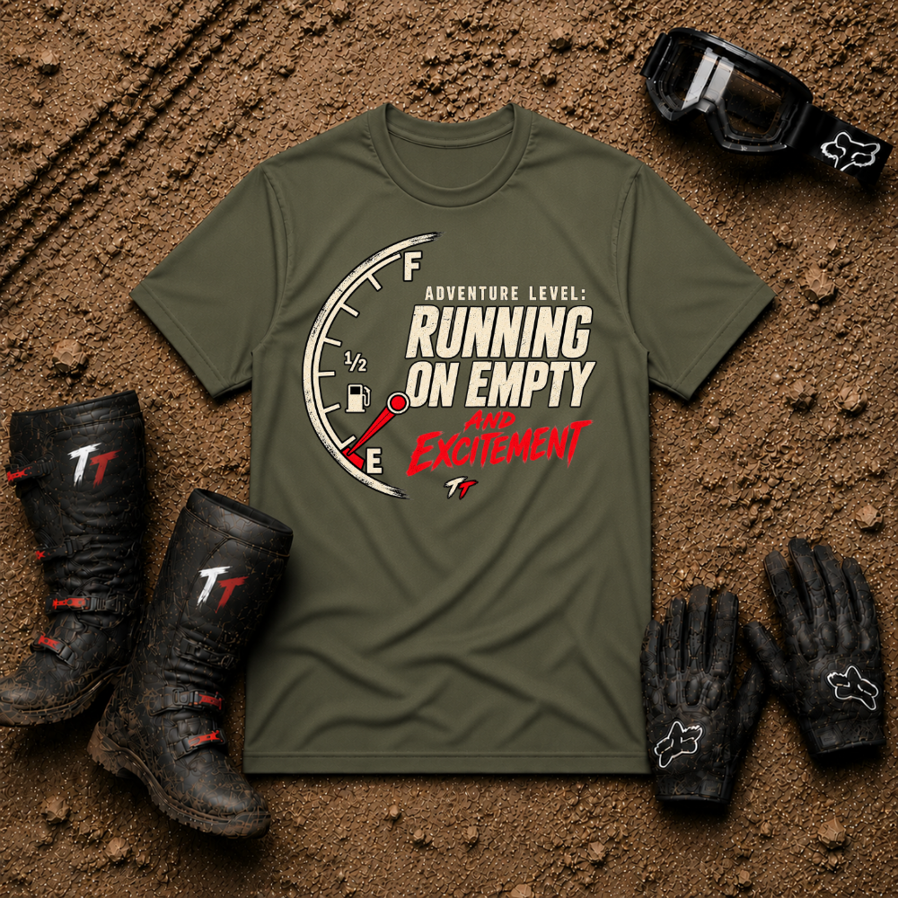 Running On Empty graphic tee in Military Green - off-road ATV/UTV t-shirt
