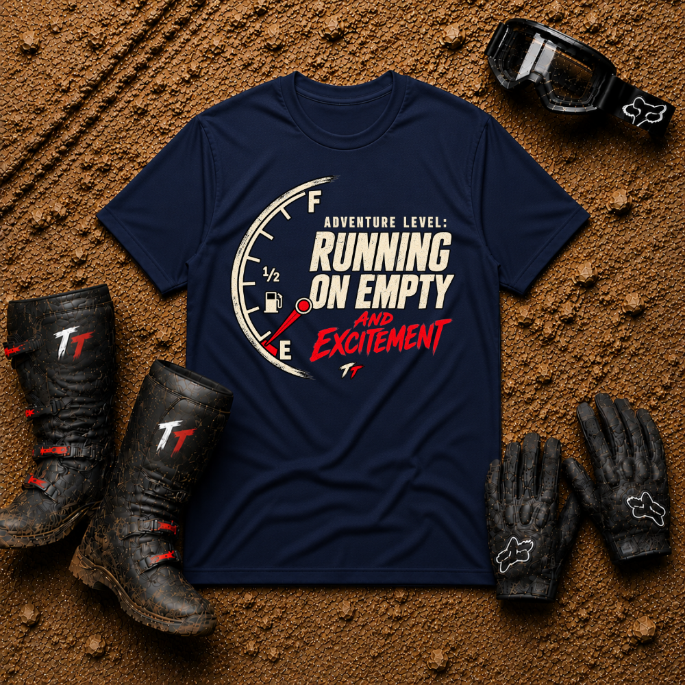 Running On Empty off-road tee in Navy Blue - ATV/UTV side-by-side riding shirt