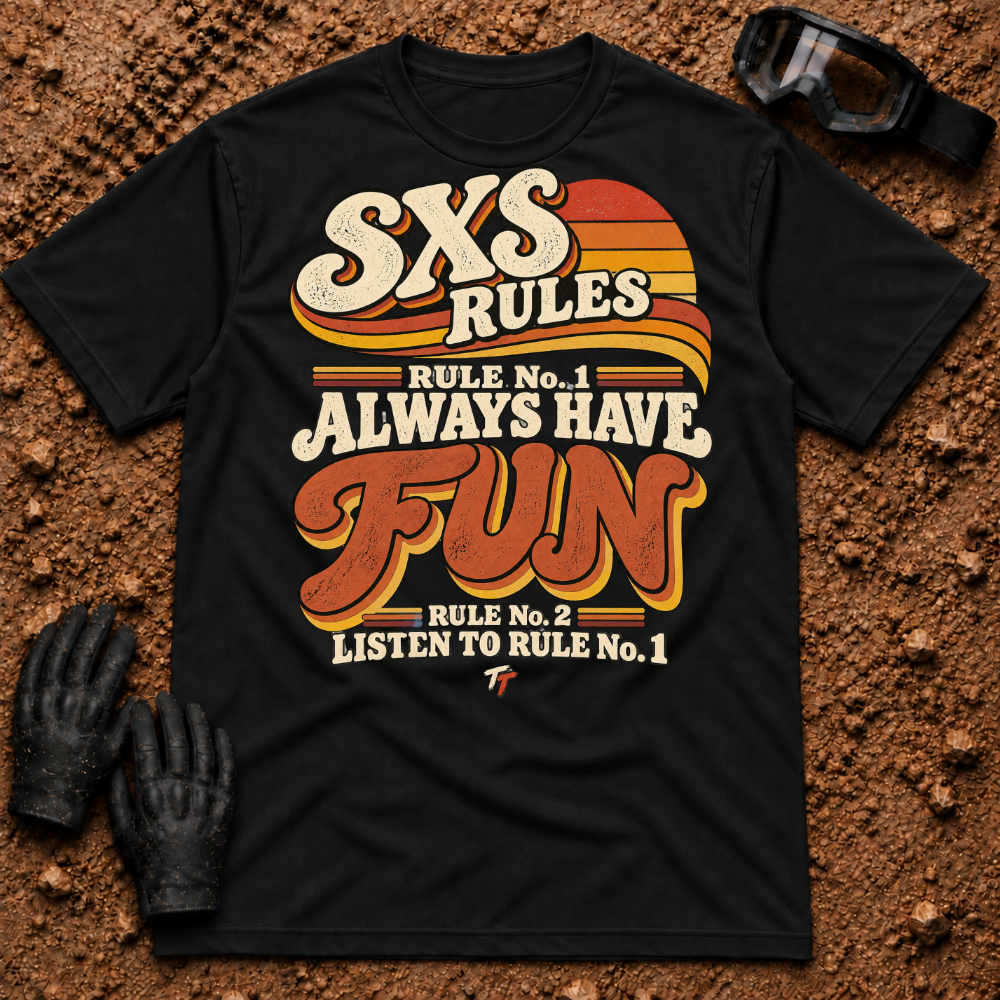 SXS Rules t-shirt in Black - Side by Side Rules: Rule #1 have fun, Rule #2 listen to Rule #1 - Tire Time Offroad