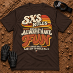 SXS Rules t-shirt in Dark Chocolate - Side by Side Rules: Rule #1 have fun, Rule #2 listen to Rule #1 - Tire Time Offroad