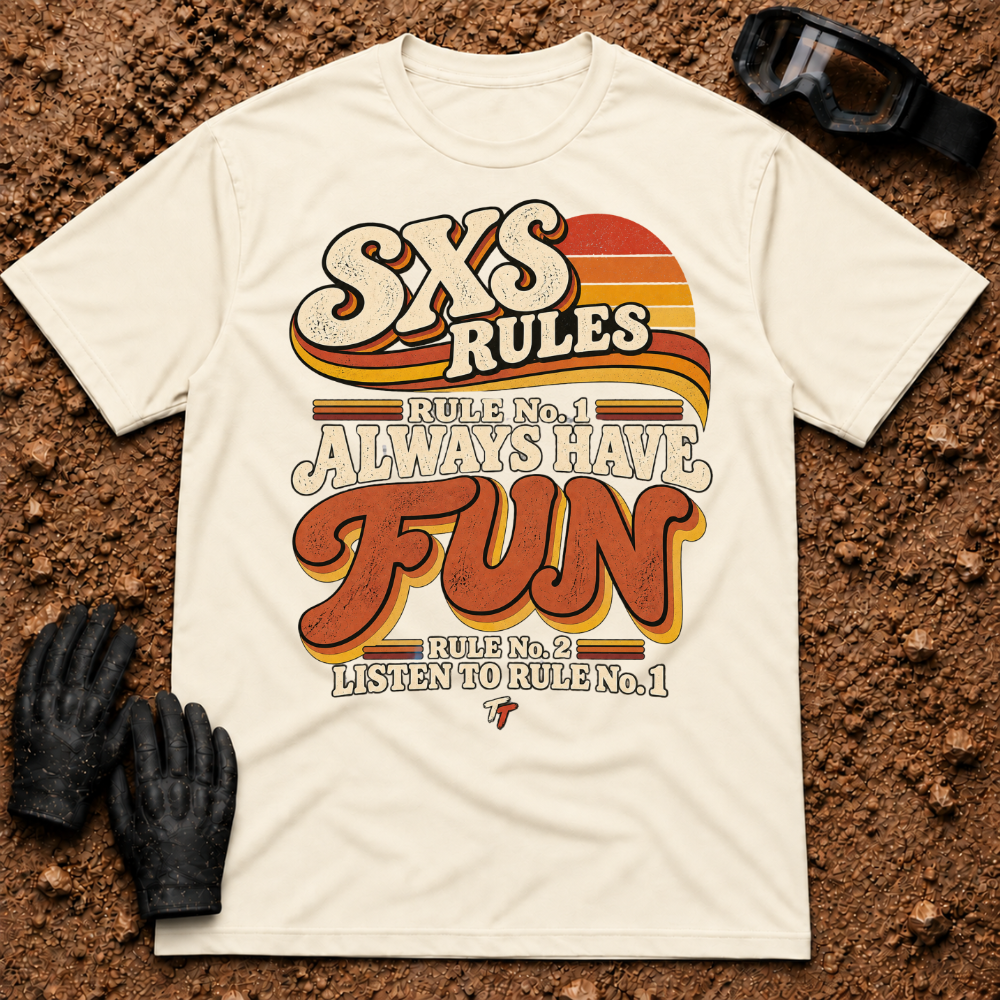SXS Rules t-shirt in Natural - Side by Side Rules: Rule #1 have fun, Rule #2 listen to Rule #1 - Tire Time Offroad