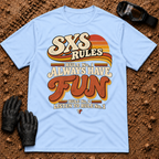 SXS Rules t-shirt in Light Blue - Side by Side Rules: Rule #1 have fun, Rule #2 listen to Rule #1 - Tire Time Offroad