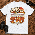 SXS Rules t-shirt in White - Side by Side Rules: Rule #1 have fun, Rule #2 listen to Rule #1 - Tire Time Offroad