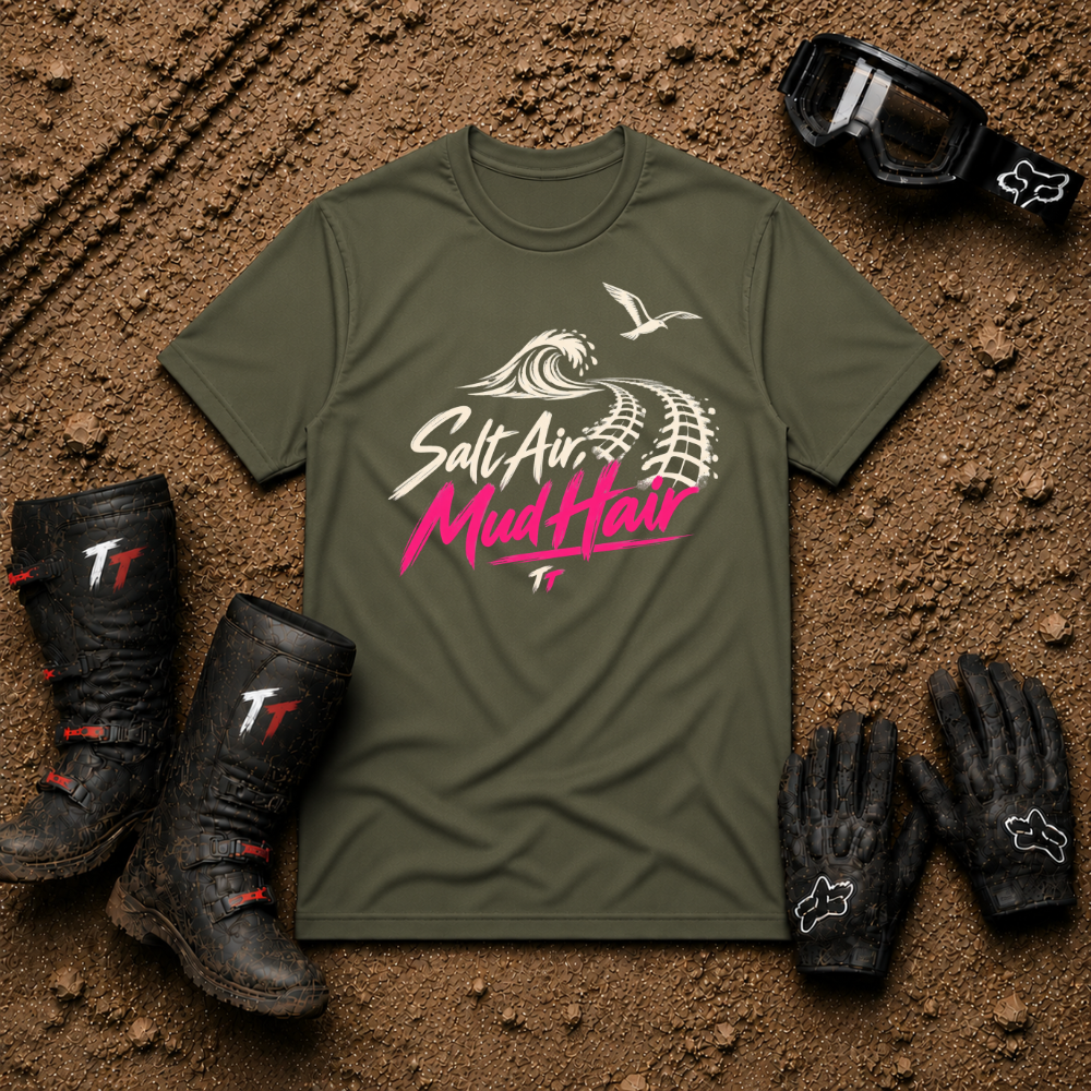 Military green Salt Air Mud Hair women's off-road ATV/UTV t-shirt — Tire Time Offroad