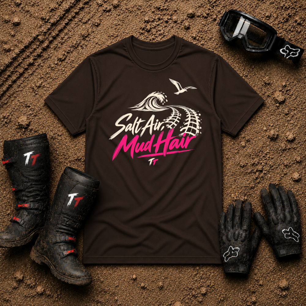 Dark chocolate Salt Air Mud Hair women's off-road ATV/UTV t-shirt — Tire Time Offroad