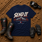 Navy Send It Mountain graphic t-shirt with mountain range print - Tire Time Offroad apparel