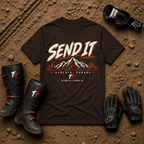 Dark Chocolate brown Send It Mountain graphic t-shirt with mountain range print - Tire Time Offroad apparel