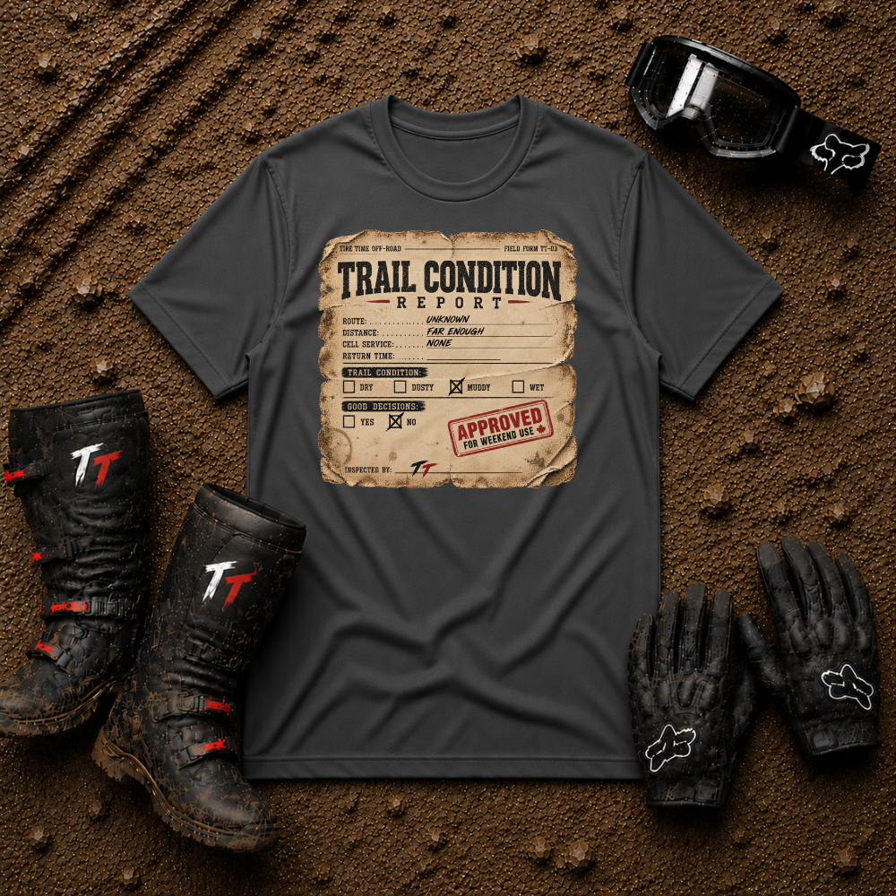 Trail Condition Report off-road tee in Dark Heather Grey - ATV/UTV side-by-side riding shirt