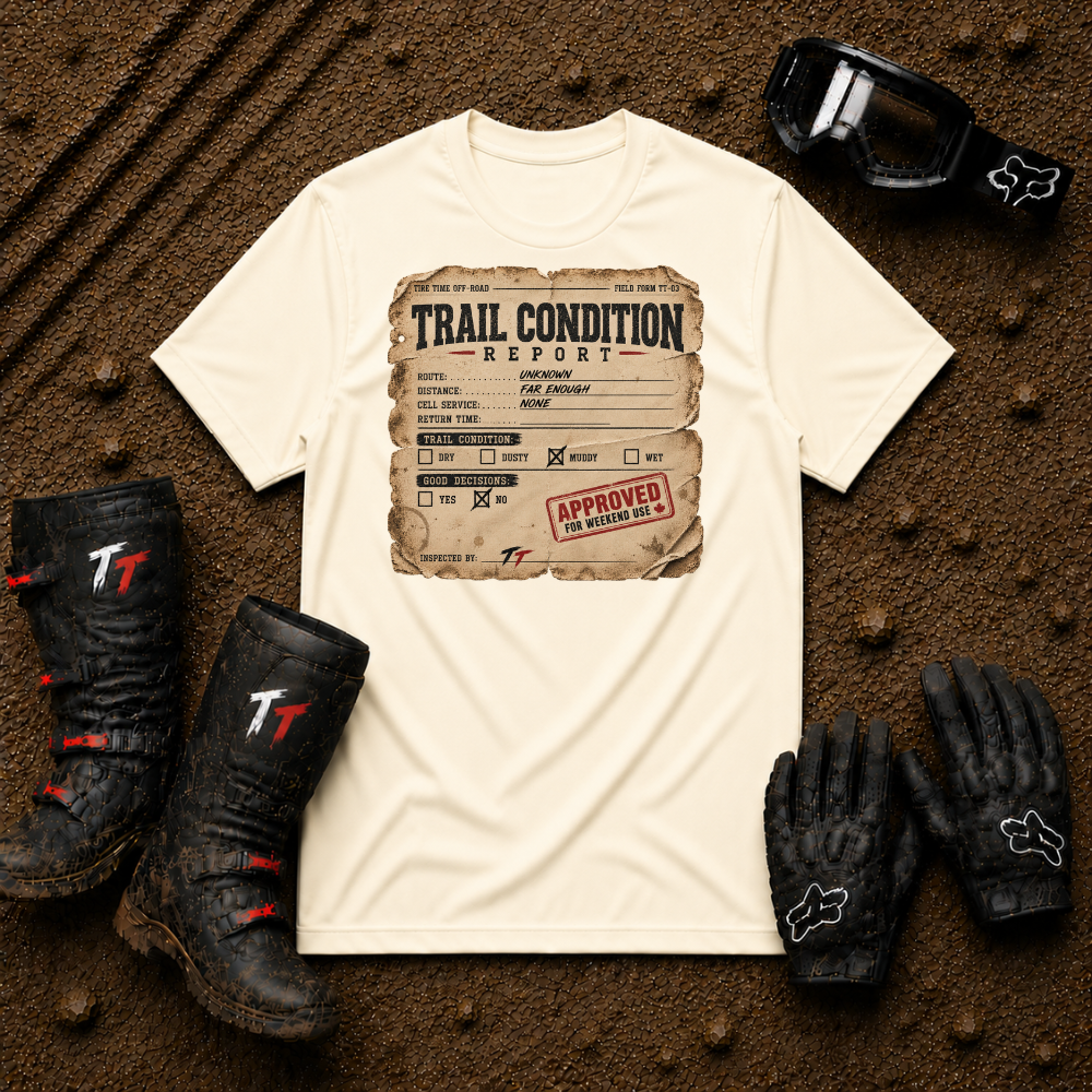 Trail Condition Report graphic tee in Natural - off-road ATV/UTV t-shirt, Atlantic Canada