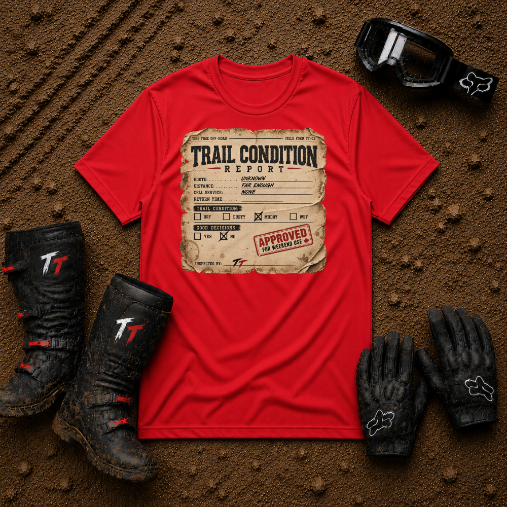 Trail Condition Report off-road tee in Red - UTV/side-by-side trail riding shirt