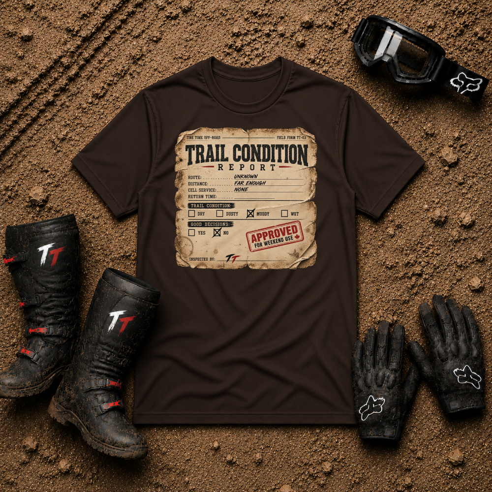 Trail Condition Report graphic tee in Dark Chocolate brown - off-road ATV/UTV t-shirt