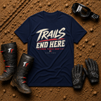 Navy blue Trails End Here t-shirt – Tire Time off-road tee for ATV & UTV riders