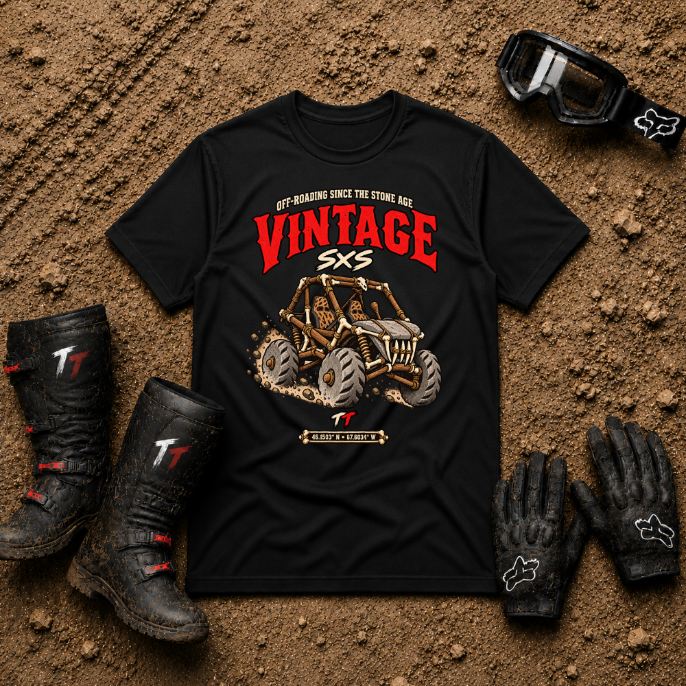 Vintage Stone Age Side By Side T-Shirt in Black - retro off-road graphic tee for ATV/UTV riders