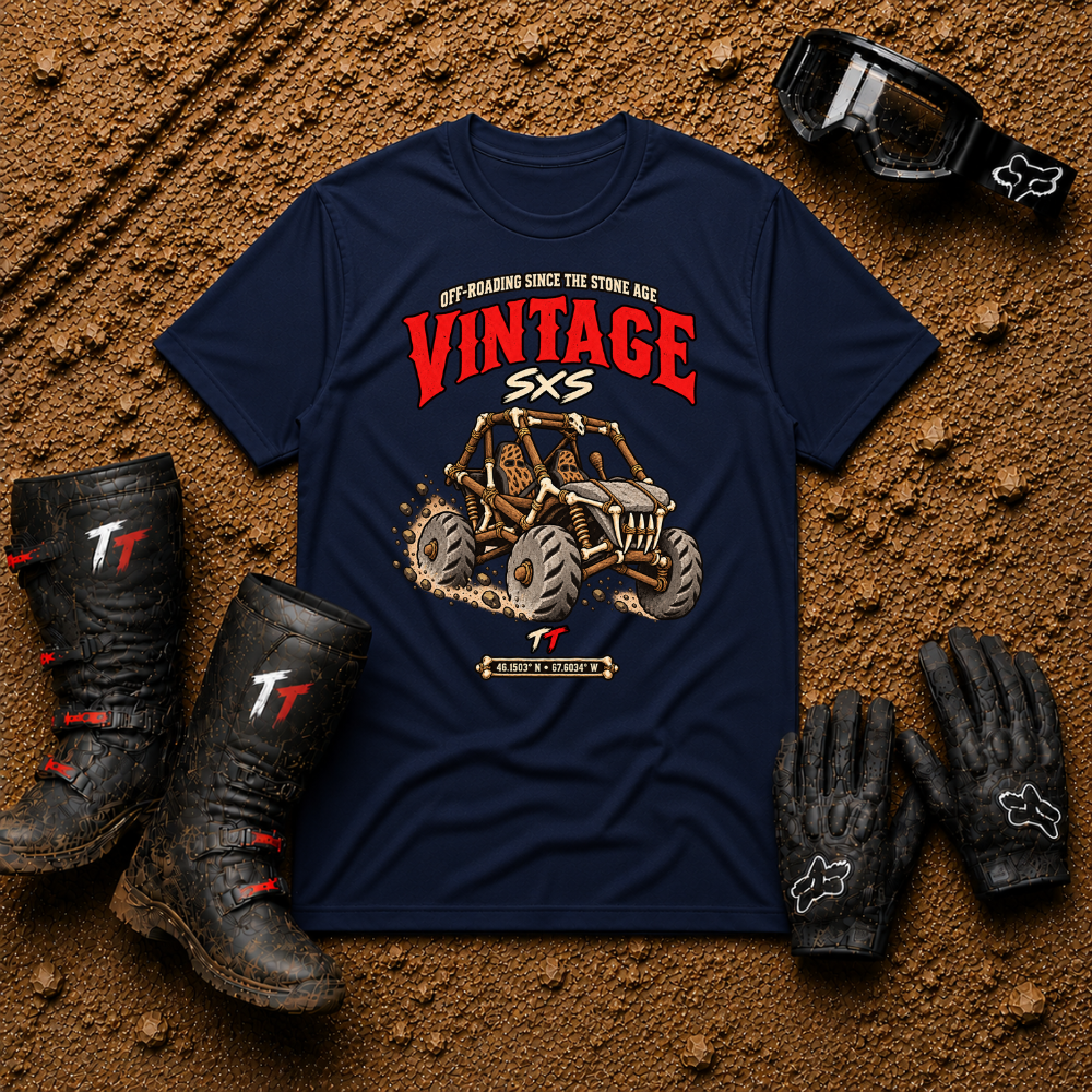 Vintage Stone Age Side By Side T-Shirt in Navy - retro off-road graphic tee for ATV/UTV riders