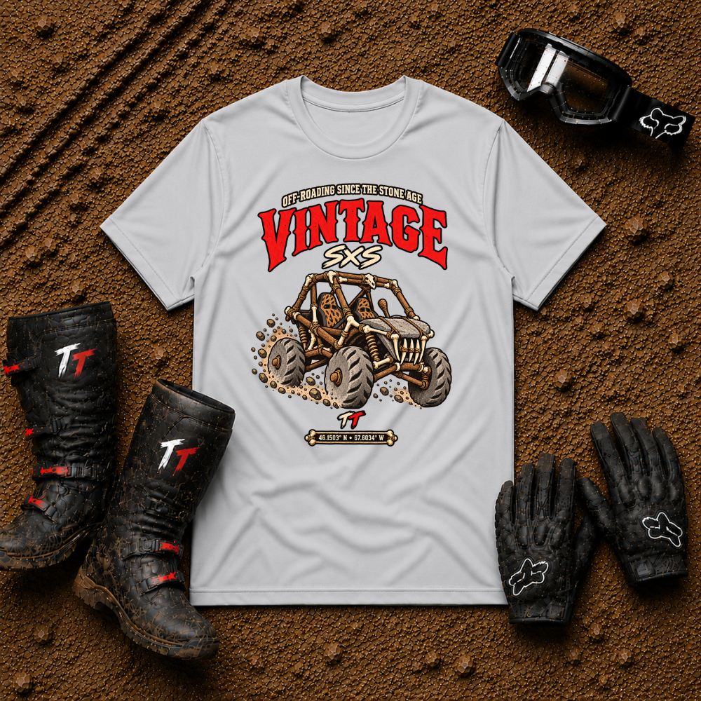 Vintage Stone Age Side By Side T-Shirt in Sport Grey - retro off-road graphic tee for ATV/UTV riders