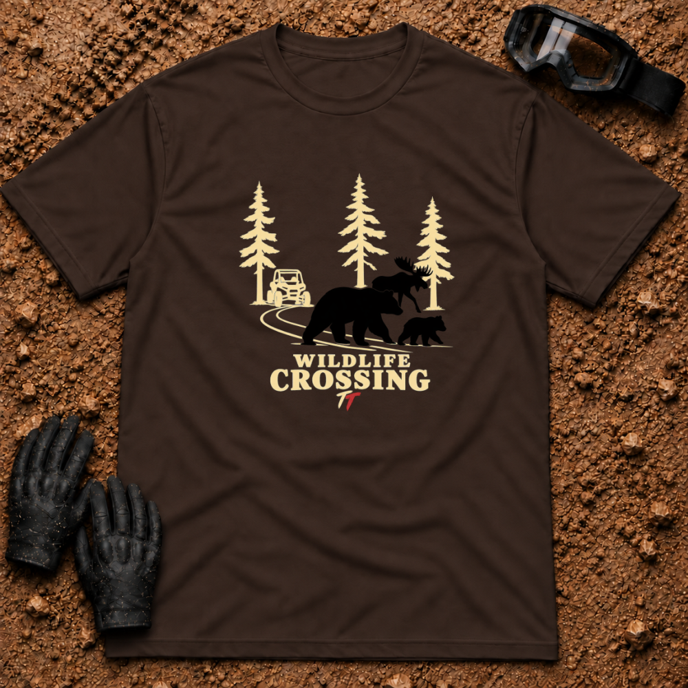 Wildlife Crossing t-shirt in Dark Chocolate - Tire Time Offroad ATV & UTV trail tee