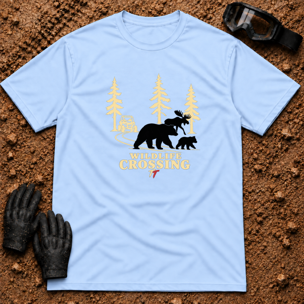Wildlife Crossing t-shirt in Light Blue - Tire Time Offroad ATV & UTV trail tee