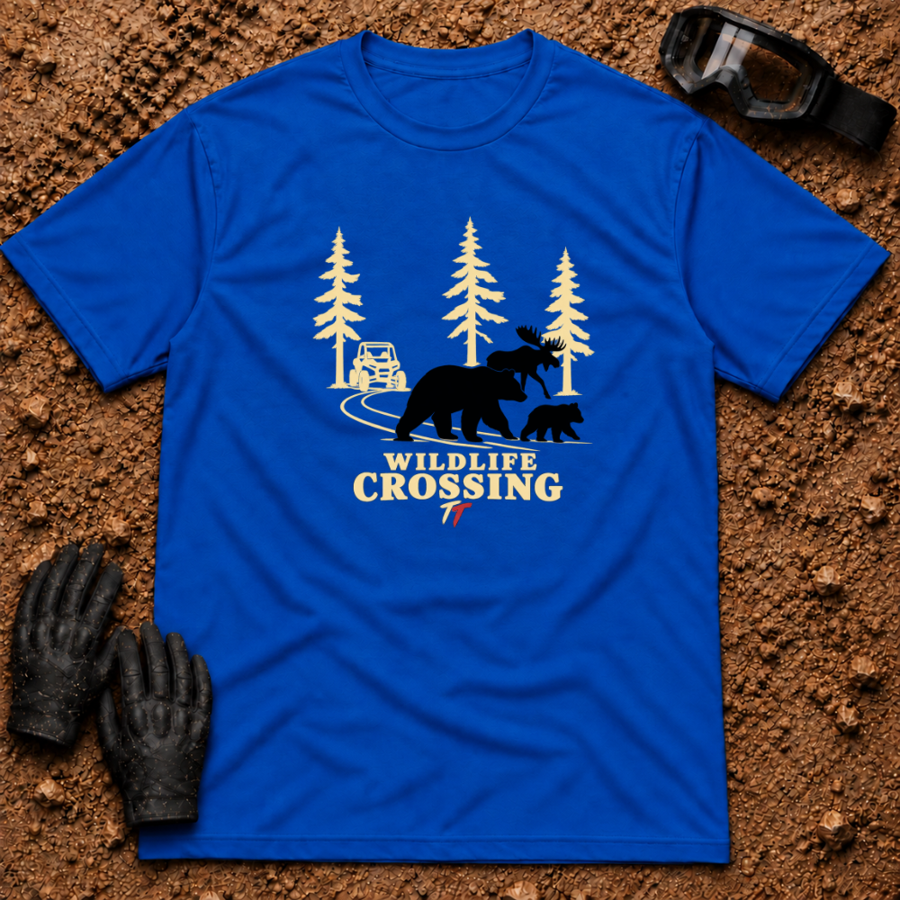 Wildlife Crossing t-shirt in Royal blue - Tire Time Offroad ATV & UTV trail tee