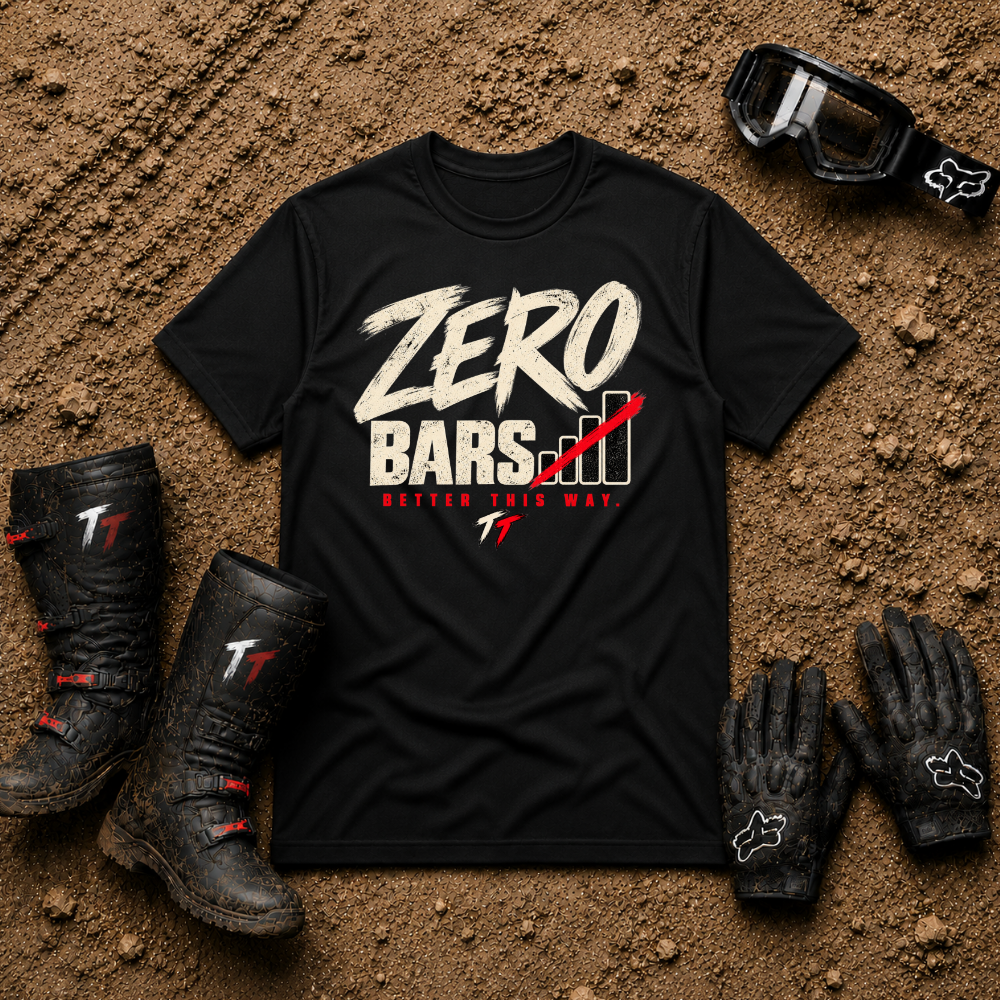 Zero Bars graphic tee in Black - off-road ATV/UTV trail riding t-shirt