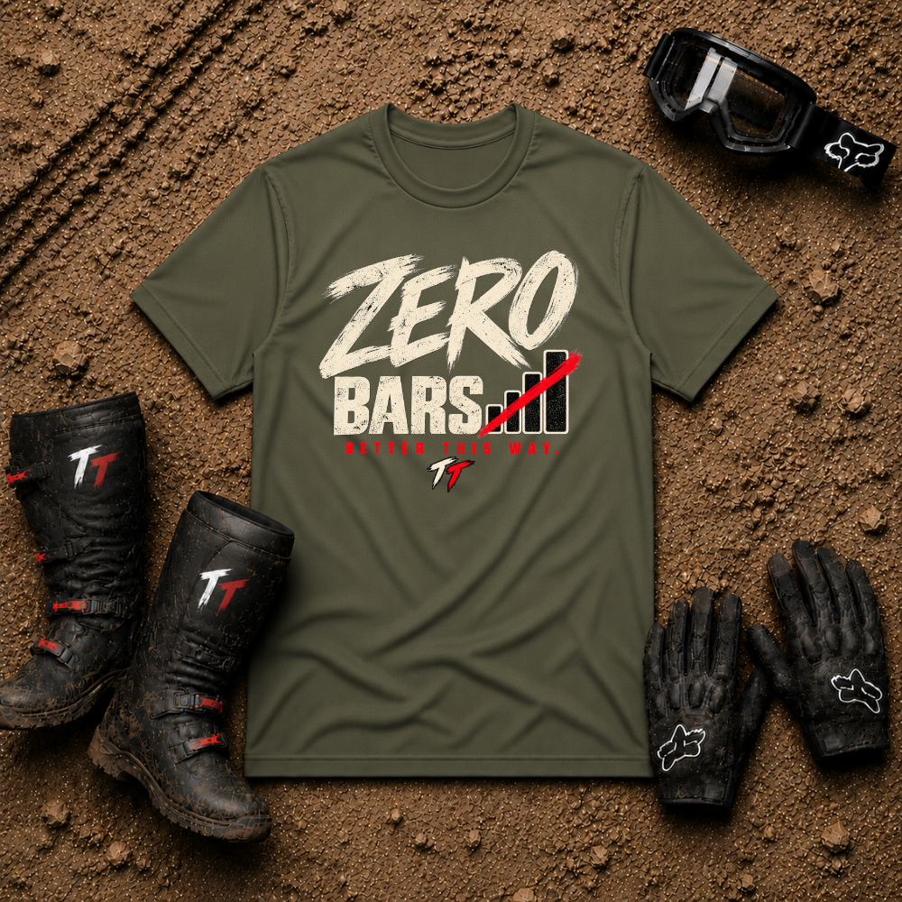 Zero Bars off-road tee in Military Green - UTV/side-by-side trail riding shirt