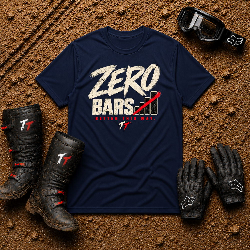 Zero Bars graphic tee in Navy Blue - off-road ATV/UTV t-shirt for trail riders